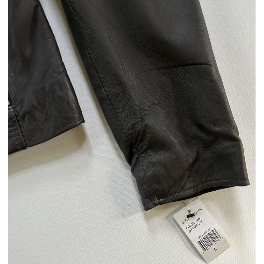 NWT Marc New York Andrew Marc Moto Mob Wife Grey Leather Jacket Size L - Picture 10 of 16